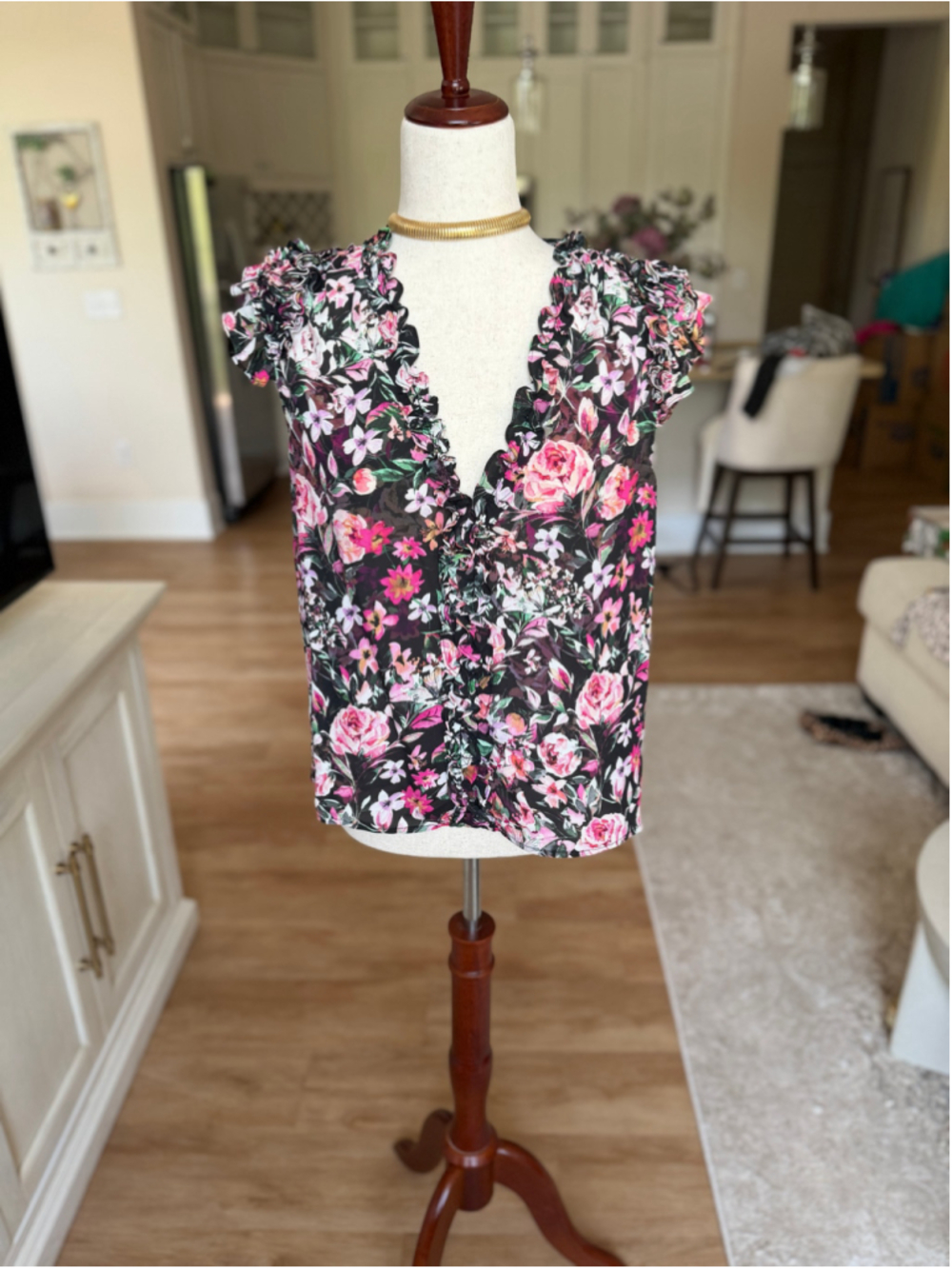 GENERATION LOVE Black Pink Floral Ruffle Blouse - Picture 3 of 7